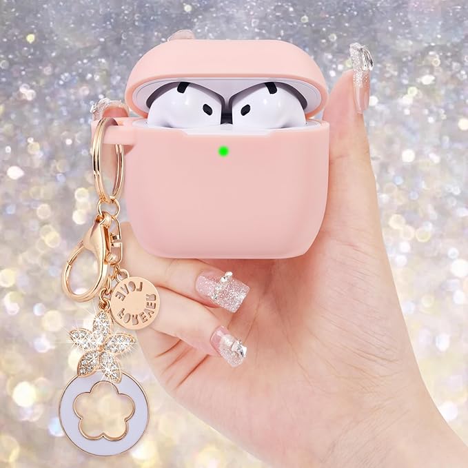Case Compatible for Apple Airpods 4 - VISOOM Airpods 4 Cases 2024 Cover Women Cute Silicone iPods 4 Earbuds Wireless Accessories Charging Cases Girl Bling Keychain for Airpod iPods 4th Generation