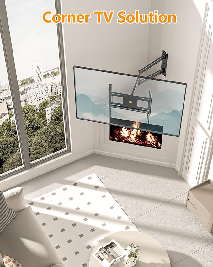 FORGING MOUNT Corner TV Wall Mount Long Arm TV Mount for 26"-65" TVs-Easy to Install Single Stud Design- 33" of Smooth Extension Plus Swivel,Tilt,Holds 99lbs,Universal Bracket Max VESA 400X400mm