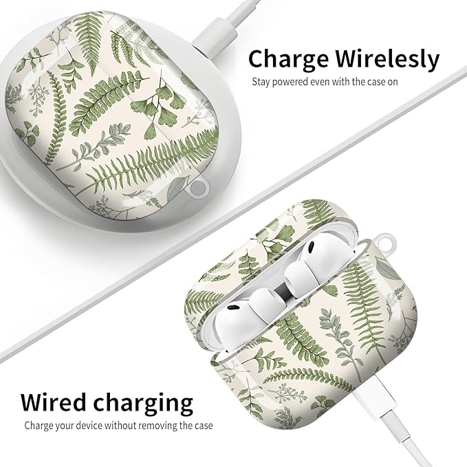 Compatible with AirPod Pro 3 (2025),Cute Case Cover for Women & Men, Full Protection Shockproof Hard Case with Keychain, Wireless Charging Case Accessories(Vintage Ferns)