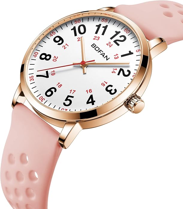 BOFAN Nurse Watch for Medical Professionals,Students,Doctors with Easy to Read Dial,Second Hand and 24 Hour,Soft and Breathable Silicone Band,Water Resistant