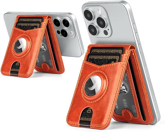 Compatible with Magsafe Case with RFID Blocking Card Holder AirTag pocket for iPhone 17/16/15/14/13/12 Pro/Pro Max/PlusSeries,Not Fit iPhone Mini,Orange