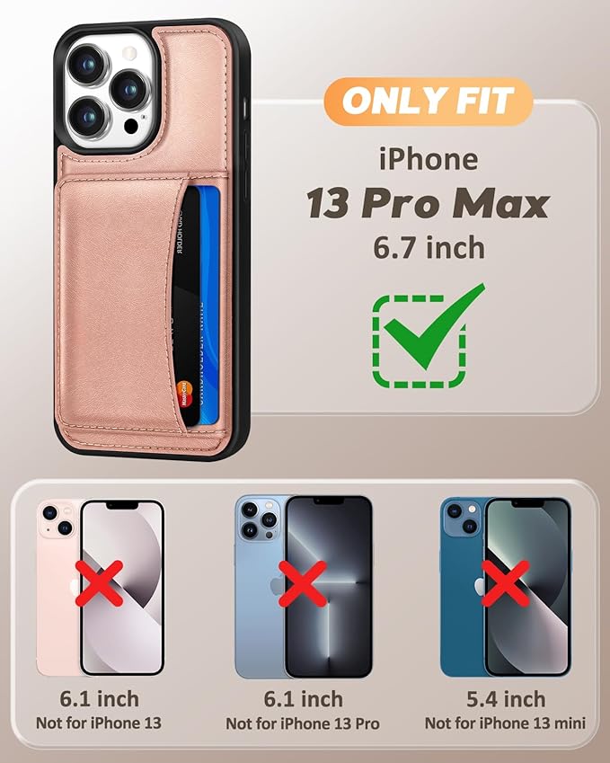 for iPhone 13 Pro Max Case with Wallet - Fits 4 Card Slots, Compatible with MagSafe for Women Aesthetic PU Leather Credit Card Holder Kickstand Phone Cover for Apple 13 Promax, Rose Gold