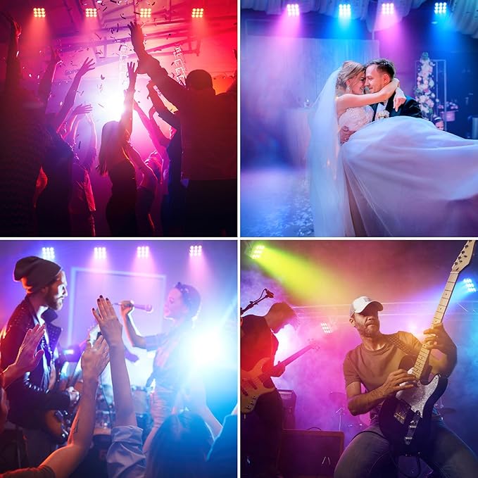 Rechargeable Stage Lights, 9 * 6W RGBWA UV 6-in-1 Battery Powered Par Lights, 6/8/10 CH Wireless Uplights DMX512 Control, Wireless Uplights for Party, Wedding, Event, 12 Pack