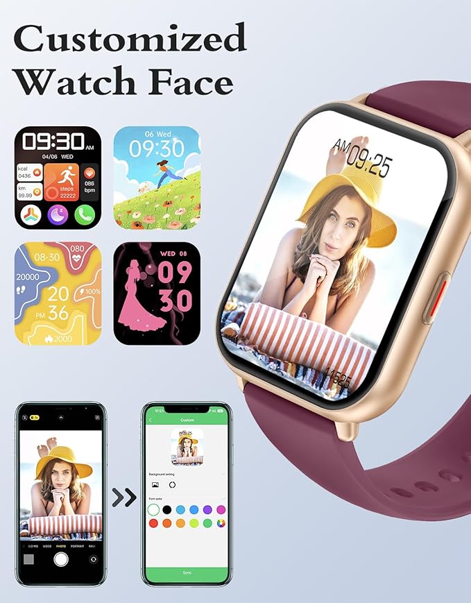RUIMEN Smart Watches for Men Women (Answer/Make Calls, 2 Bands Included), 1.8" Smartwatch for iOS/Android Phones, Fitness Tracker Heart Rate/Sleep Monitor Digital Watch Waterproof Purple