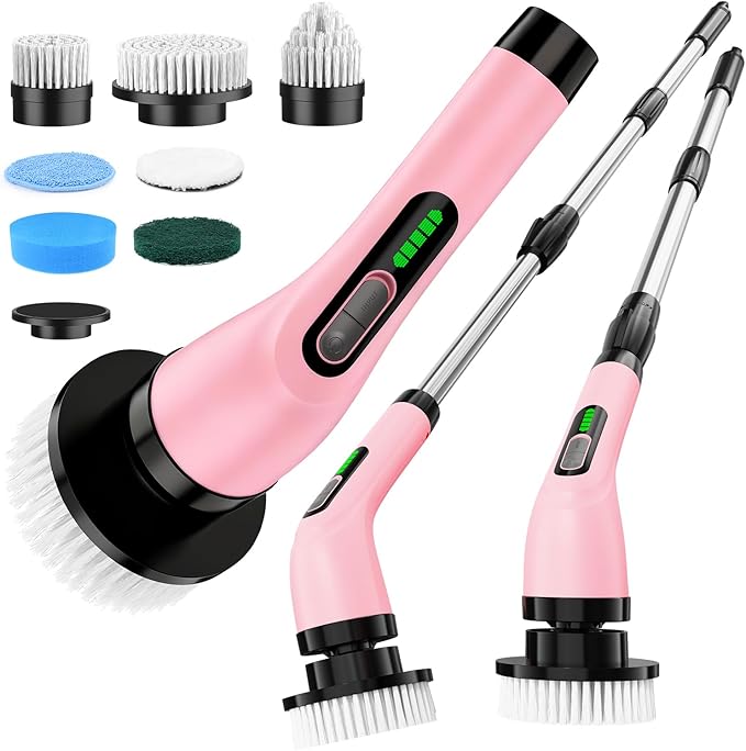 2 Electric Spin Scrubber for Cleaning Bathroom: Cordless Power Shower Scrubber - Electric Cleaning Brush for Tile Tub
