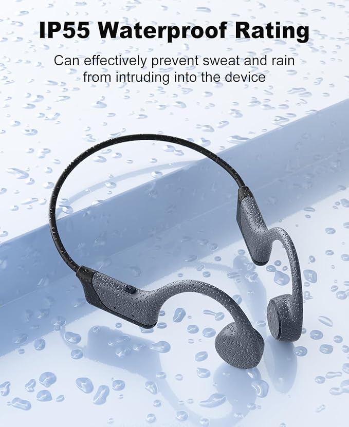 Bone Conduction Headphones,Open-Ear Bluetooth 5.3 Sport Headphones with Mic IP55 Waterproof 8 Hour Playtime & IP55 Wireless Earphones for Running, Workouts, Gym, Hiking, Cycling (Black)