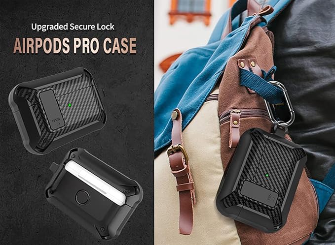 for Airpods Pro 2/1 Gen Case Cover with Lock (2019/2022/2023), Rugged Locking Case for Airpod Pro 2nd/1st Generation Shockproof Armor Protective Skin for Apple iPod Pro, Black