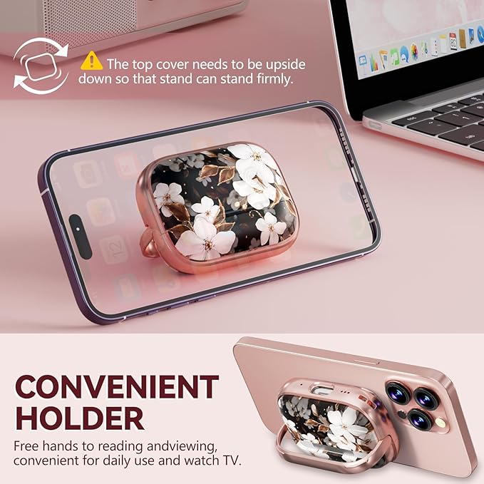 Inesore for AirPods Pro 2nd Generation Case Cover with Lock, Flowers Cute Air Pods Pro 2 Case Hard iPod Pro Cases for Women Girls with Cleaner Kit (2023 USB-C /2022/2019) -Black Gold Flower