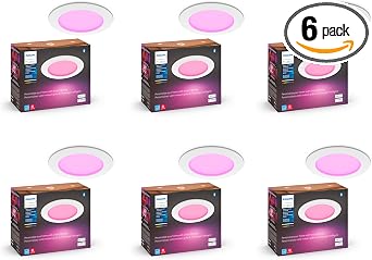Philips Hue Smart Slim 6-Inch LED Recessed Light - White and Color Ambiance - 6 Pack - 1200LM - Indoor Ceiling - Control with Hue App - Works with Voice Assistants