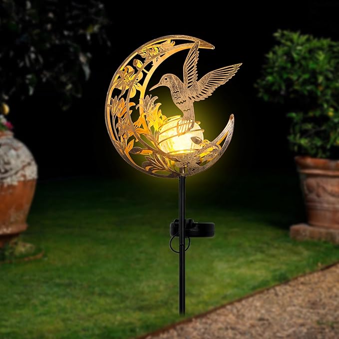 JOBOSI Solar Moon Hummingbird Decorative Light Gift Portable Decorative Ground Stake Light Mother's Day Gift, Gifts for Women Mom Grandmothers, Garden Lawn Decor Christmas & New Year Gift