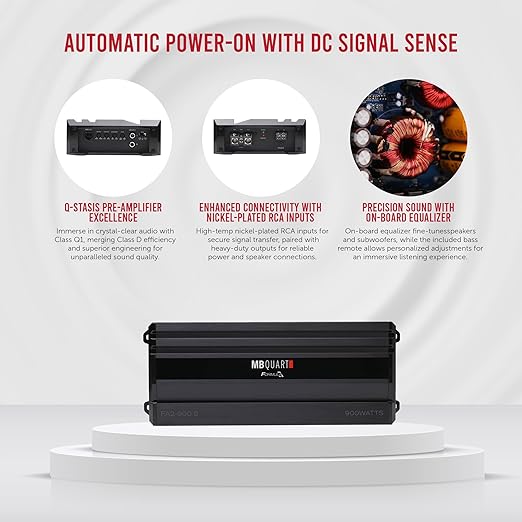 MB Quart Formula 900 Watt 1 Ohm Stable 5 Channel Full Range Class Q1 Car Audio Mobile Amplifier with Bass Remote, FA2-900.5, Black