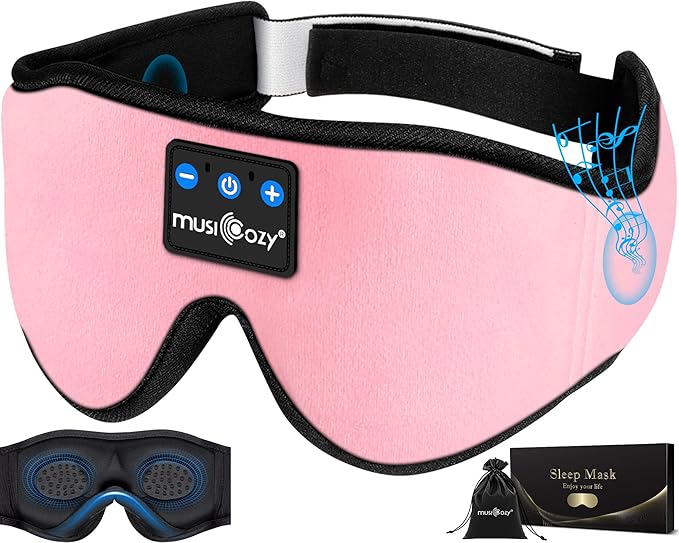 MUSICOZY Sleep Headphones 3D Bluetooth 5.4 Wireless Sleep Mask, Sleeping Headphones Music Eye Mask Earbuds for Side Sleepers, Air Travel, Meditation, Built-in Ultra Soft Thin Speakers, Pack of 2