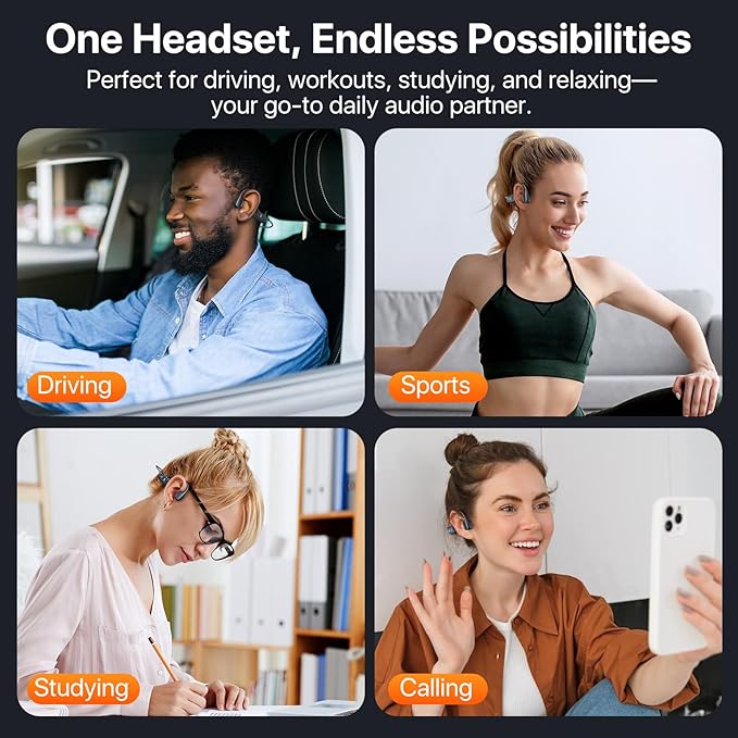 Bone Conduction Headphones, Open Ear Bluetooth Sport Headphones, IPX6 Sweat Resistant, Bluetooth V5.4, 10H Playtime, Comfortable Fit Wireless Earbuds with Mic for Running, Gym, Cycling, Outdoor, Black