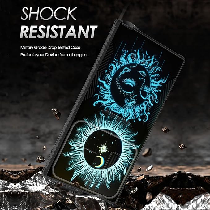 for Galaxy S24 Ultra Case Built in Slide Camera Lens Cover,Heavy Duty Shockproof Protection Dual Layer Case for Samsung Galaxy S24 Ultra 6.8" 2024,Sun Moon