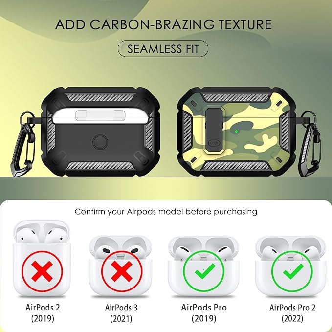 RFUNGUANGO for AirPods Pro 2 Case, Compatible with Airpods Pro Case 2nd / 1st Generation, Compatible with MagSafe, with Cleaning Kit and Keychain, Visible LED, Jungle Camouflage