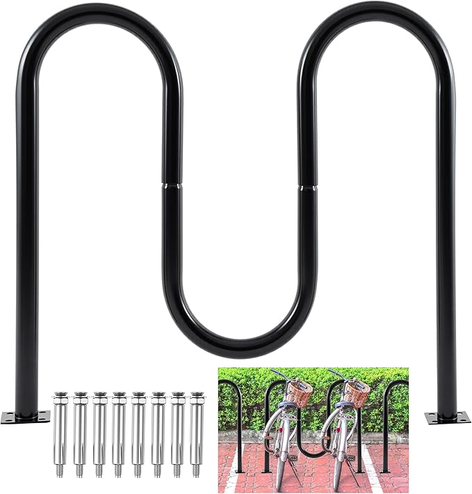 5 Bike Capacity Wave Bike Rack Commercial Bicycle Rack 40" L Heavy Duty Galvanized Steel Bicycle Organizer Ground Parking Stand for Outdoor Garages Streets Yards Parks Schools Sidewalks