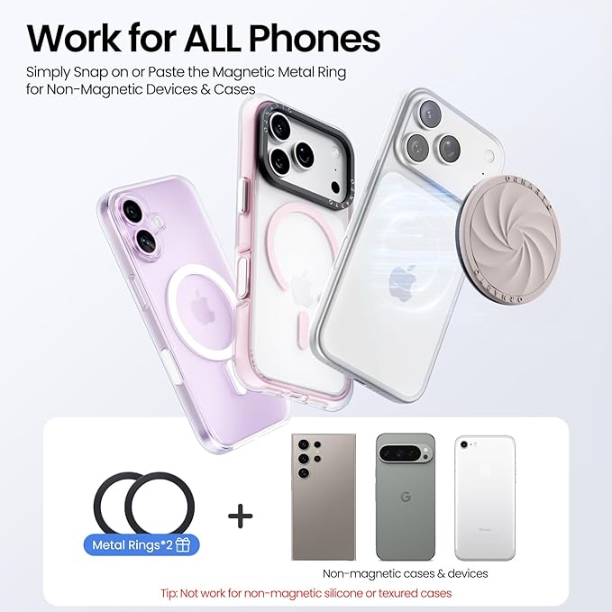 ORNARTO Vortuxe for MagSafe Phone Grip with Kickstand, Soft Liquid Silicone Finger Loop Grip, Phone Ring Holder for Back of Phone, Premium Build & Comfy Touch, Stone Gray