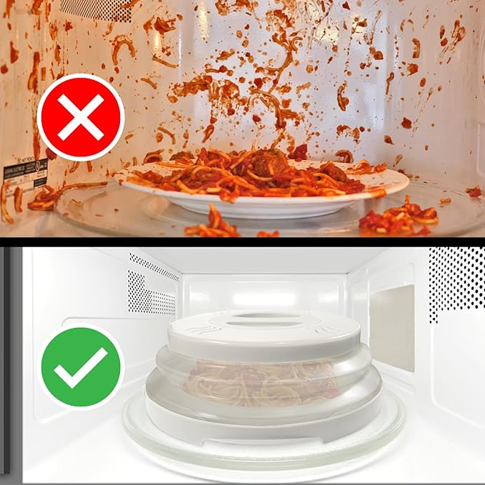 HOVER COVER High Power Magnetic Microwave Splatter Cover with Strongest Magnetic Grip, Collapsible 12-Inch BPA-Free Food Lid, Vented Plate Guard, Dishwasher Safe Space-Saving Storage - White