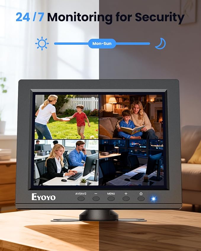 Eyoyo 8" Security Camera Monitor, 1024x768 4:3 Mini TFT LCD Screen NVR CCTV Monitors Display with HDMI VGA BNC AV USB Input, Small Video Monitor for DVD TV Box Computer Server PC Raspbery pi