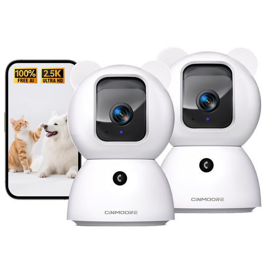 2.5K Indoor Camera 2pack, Free AI Person/Pet/Cry Detection, 4MP Pet/Dog/Cat/Baby Camera w/Phone App, Cameras for Home Security, Pan Tilt 2.4GHz WiFi, Night Vision, Full Duplex 2-Way Audio