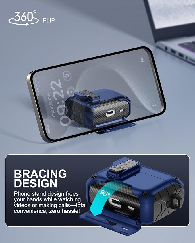 Lerobo for AirPods Pro 2 Case with Cleaner Kit & Phone Stand,Hard Protective Cover Compatible with Magsafe for AirPods Pro 2nd/1st (USB-C/Lightning Cable), Magnetic Lock,Drop Protection, Navy Blue