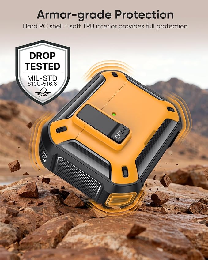 MoKo for AirPods Pro 3 Case with Lock 2025 - Compatible with MagSafe, Phone Stand & Auto Pop-up for AirPods Pro 3rd Generation Case, Military-Grade Protective Cover with Cleaner Kit, Black + Yellow