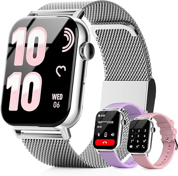 Trendia Smart Watches for Women, 1.83'' HD Fitness Tracker with Answer/Make Calls, Heart Rate/Sleep/SpO2 Monitor, 120+ Sport Modes, IP68 Waterproof, Compatible iPhone/Android Silver