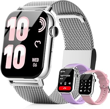 Trendia Smart Watches for Women, 1.83'' HD Fitness Tracker with Answer/Make Calls, Heart Rate/Sleep/SpO2 Monitor, 120+ Sport Modes, IP68 Waterproof, Compatible iPhone/Android Silver