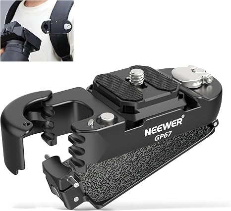 NEEWER Backpack Camera Clip Mount with Square QR Plate, Upgraded Safety Latch, Quick Release Camera Belt Clip Backpack Strap Compatible with PD QR System Canon Nikon Sony DSLRs, GP67