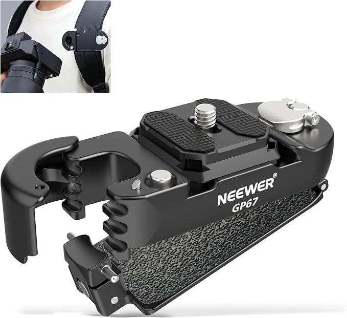 NEEWER Backpack Camera Clip Mount with Square QR Plate, Upgraded Safety Latch, Quick Release Camera Belt Clip Backpack Strap Compatible with PD QR System Canon Nikon Sony DSLRs, GP67