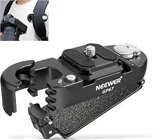 NEEWER Backpack Camera Clip Mount with Square QR Plate, Upgraded Safety Latch, Quick Release Camera Belt Clip Backpack Strap Compatible with PD QR System Canon Nikon Sony DSLRs, GP67