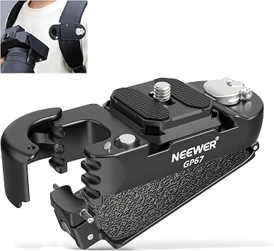 NEEWER Backpack Camera Clip Mount with Square QR Plate, Upgraded Safety Latch, Quick Release Camera Belt Clip Backpack Strap Compatible with PD QR System Canon Nikon Sony DSLRs, GP67