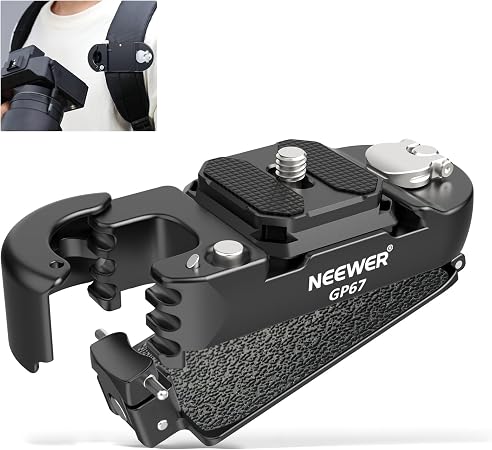 NEEWER Backpack Camera Clip Mount with Square QR Plate, Upgraded Safety Latch, Quick Release Camera Belt Clip Backpack Strap Compatible with PD QR System Canon Nikon Sony DSLRs, GP67
