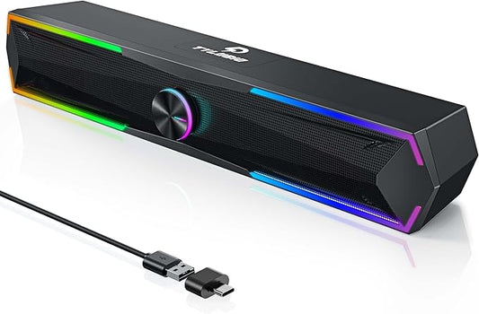 Pc Speakers Computer Sound Bar with Stereo Sound, Flowing LED & Push-Button Control Computer Speaker for Desktop Laptop Monitor, USB Input