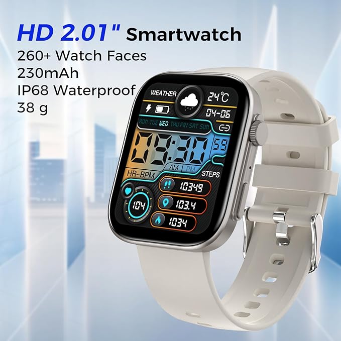 Smart Watches for Women Men, 2.01" HD Screen with 200+ Watch Faces, Heart Rate/SpO2/Sleep Monitor, 123 Sports Modes, IP68 Waterproof Fitness Tracker, Make/Answer Calls, Compatible with Android iPhone