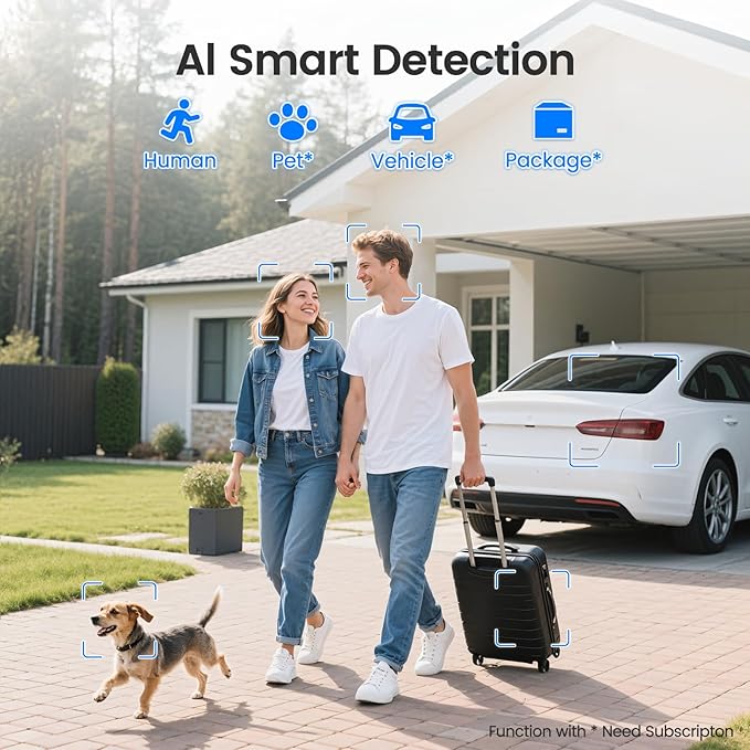 2.4G/5G WiFi 6 Wireless Outdoor 360° View Security Camera, 2K, Solar Powered 4MP, Color Night Vision, AI Human Detection, Pan/Tilt, Spotlight & Siren, 2-Way Talk, Cloud/SD Storage, IP65