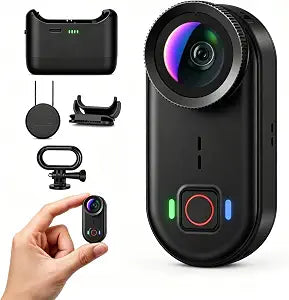 4K Mini Body Action Cameras POV Body Cam, 64GB Sports Camera with Audio Video Recording, Portable WiFi Magnetic Wearable Waterproof Thumb Camera for Motorcycle Vlogging Skiing Cycling Hiking-Black
