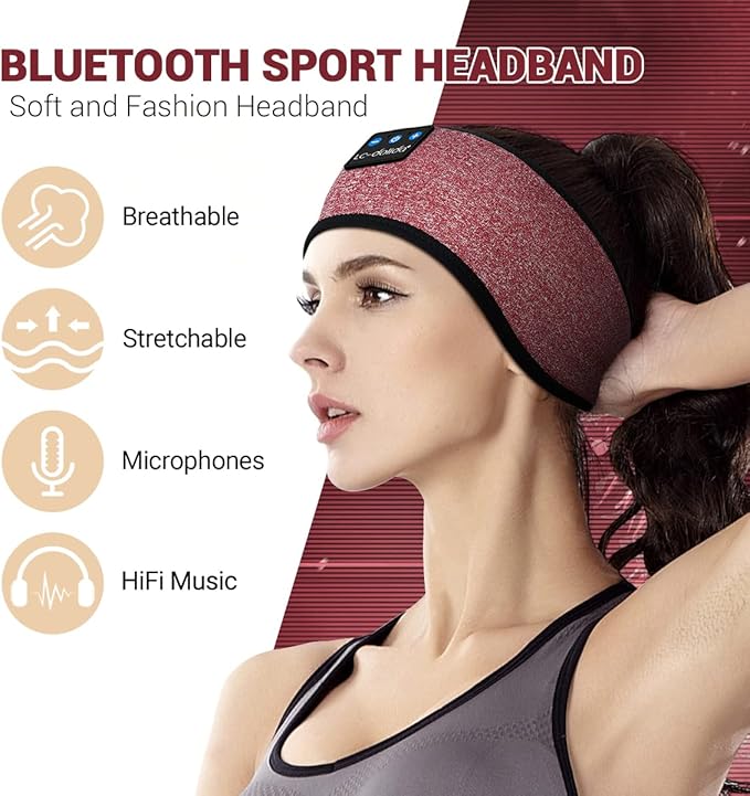 LC-dolida Sleep Headphones Bluetooth Headband Sleeping Wireless Headband Headphones with Thin HD Stereo Speakers Perfect for Side Sleepers, Sport, Yoga, Travel