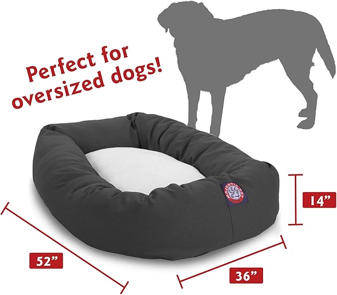 Majestic Pet 52 Inch Poly-Cotton Sherpa Calming Dog Bed Washable – Cozy Soft Round Dog Bed with Spine for Head Support - Fluffy Donut Dog Bed 52x35x11 (inch) – Round Pet Bed X- Large - Gray