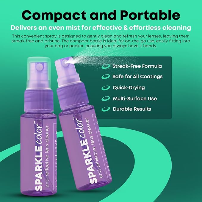 Sparkle Anti-Reflective Safe Lens Cleaner Spray Kit - (2) 1oz Glasses Cleaner Spray & (2) Microfiber Cloth for Eyeglasses, Sunglasses, Lenses, Screens and Camera Cleaning Kit (4 Piece Set)