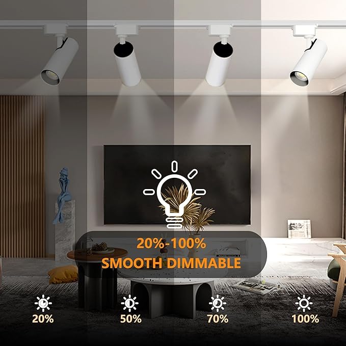 Super Brightness 3000K Warm Light Dimmable Brightness 25W 2000lm White H Type LED Track Lighting Kit System with 13 FT Track Rails, Ceiling Spotlight Fixture with Installation Package
