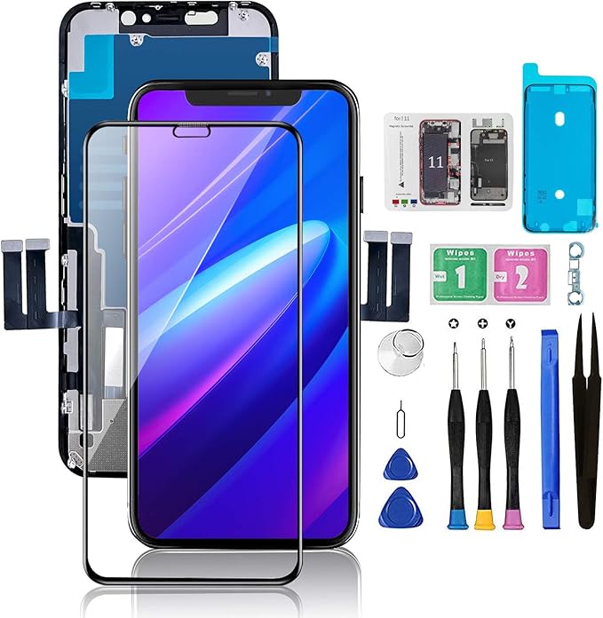 for iPhone 11 Screen Replacement 6.1 3D Touch Screen LCD Display Digitizer for A2111, A2223, A2221 Cell Phone Repair Kits+ Waterproof Frame Adhesive Sticker+Screen Tempered Protector+Face ID