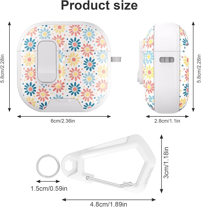 for AirPods 4 Case with Secure Lock Clip in Phone Stand,Floral Girly Style Protective Cover with Cleaning Kit and Hand Strap for Apple AirPod 4 Generation (Sun Petals)