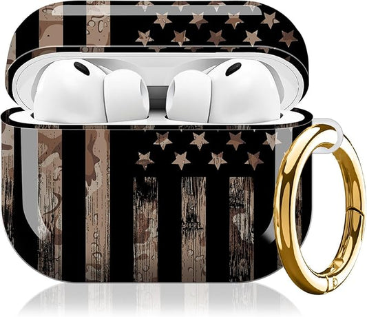 Compatible with AirPod Pro 3 (2025),Cute Case Cover for Women & Men, Full Protection Shockproof Hard Case with Keychain, Wireless Charging Case Accessories(Camouflage American Flag)
