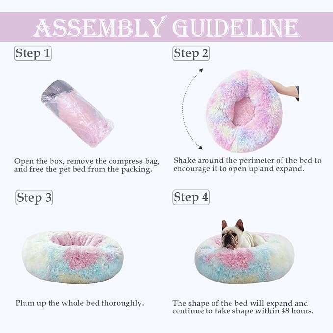 Calming Dog & Cat Bed for Extra Large Small Medium Sized Pet, Donut Washable Comfort Fluffy Warm Round Mat for Puppy Kitten, 8 Size Essentials Furniture Supplies Indoor