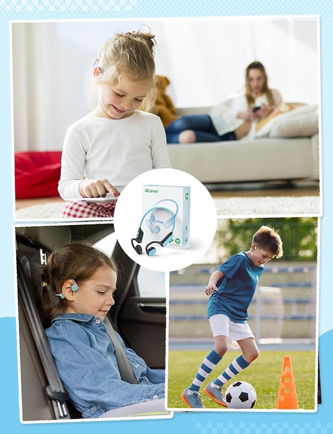 iClever Kids Bluetooth Headphones, Air Conduction Open Ear Headphones, Safe Volume 74&85dBA, 360° Bending Resistance Durable, 11.5H Playtime, Bluetooth 5.4 Kids Wireless Headphones for Travel/School