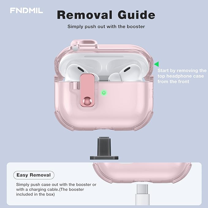 Clear Case for AirPods Pro 2 Case Cover with Lock Safety&Pop Up [Military Shockproof] Anti-Yellow Transparent Wireless Charging for AirPods Pro 2nd/1st Generation Case with Keychain,Clear Pink