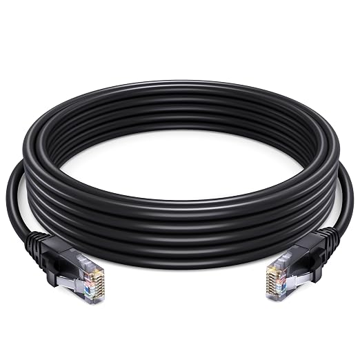 Maximm Cat6 Outdoor Ethernet Cable 50 Ft, Waterproof, UV Resistant, Black