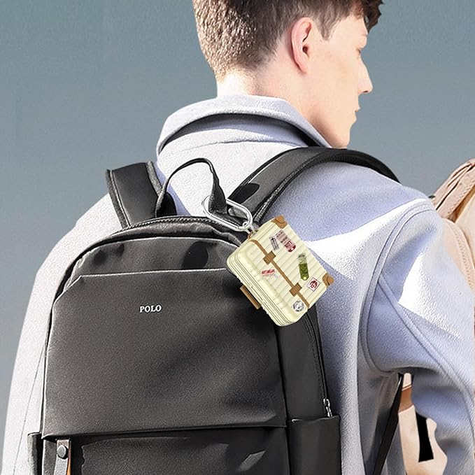 KOREDA Compatible with AirPods Pro 2nd/1st Generation Case Cover, Cute Funny Suitcase Design Case for Airpods Pro 2nd/1st Gen, Fashion Protective Hard Case for Women Men with Keychain (Beige)