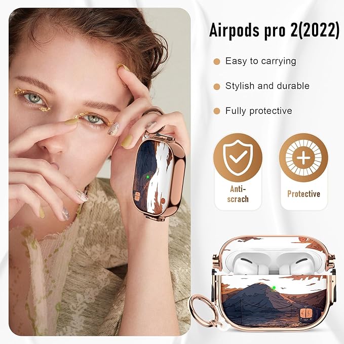 Maxjoy for Cute Airpods Pro 2 case with Safety Lock,Compatible Airpods Pro Case 2nd/1st Gen,Compatible Mountain Cloud Pattern AirPods Case Cover for Women Girly with Keychain-Transparent